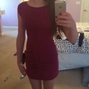 Burgundy tight fit dress; with bow cutouts on back