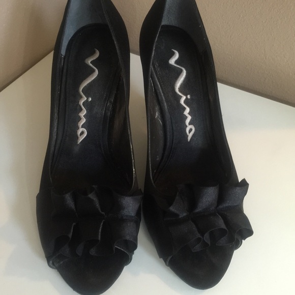 Nina Satin Ruffle Peep-toe Pumps - Picture 2 of 3