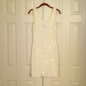 BCBG Maxazria White Sequin Sheath Dress