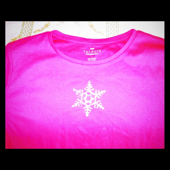 NWT talbots ladies LG snowflake LS Tee hot-pink - Picture 1 of 4