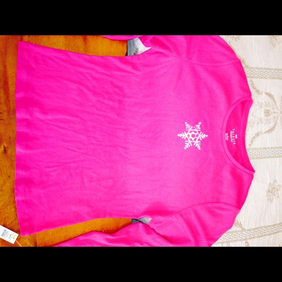 NWT talbots ladies LG snowflake LS Tee hot-pink - Picture 2 of 4