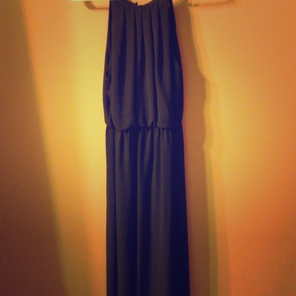 Lush Black chiffon maxi dress with open back