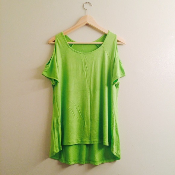 Neon green off shoulder sexy tee top - Picture 2 of 4