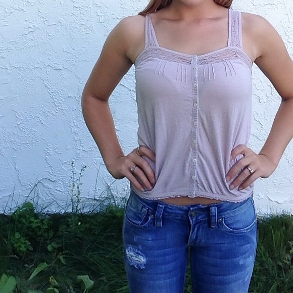 Light Pink AE Tank Top with lace accents.