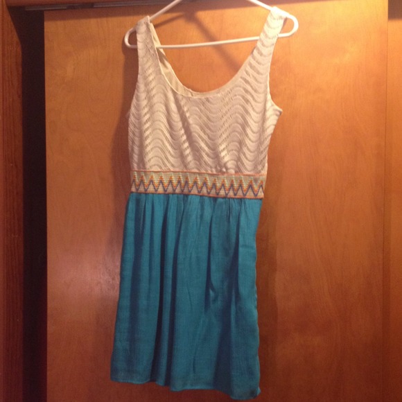 Tan and blue dress