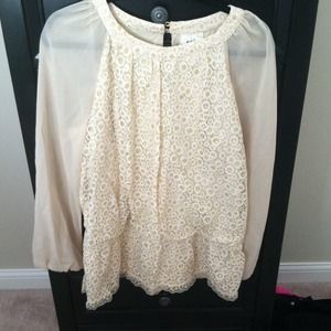 Lace and Sheer Gold/Cream Top-ECi, XL