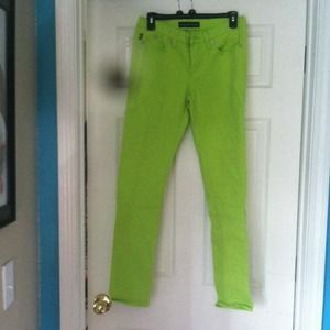 Bright green skinny jeans