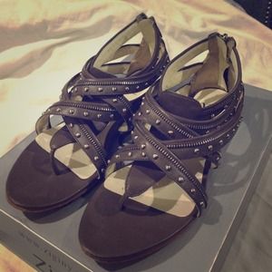 Velvet angel zipper and stud sandals