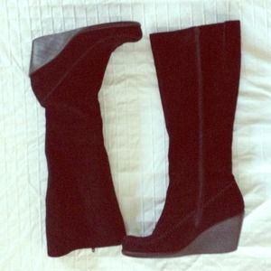 Black Suede High Wedge Boots.