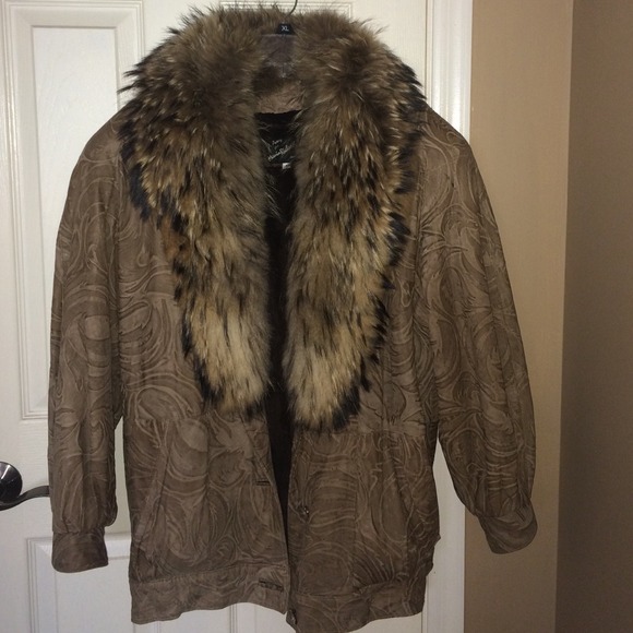 Raccoon fur coat with designer leather