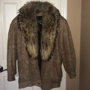 Raccoon fur coat with designer leather