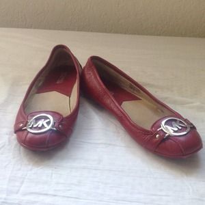 Michael Kors Red Leather/Silver Emblem Flats