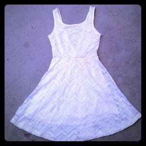 White lace gold glitter dress with now in the back