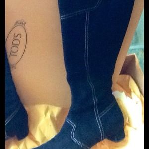Tod's Black Suede Size 8 Boots w/ White Stitching