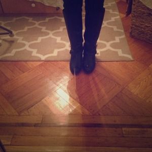 Black aldo boots with gold chain detail