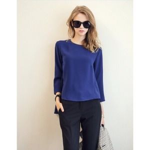 Blue Cotton Blends Blouse
