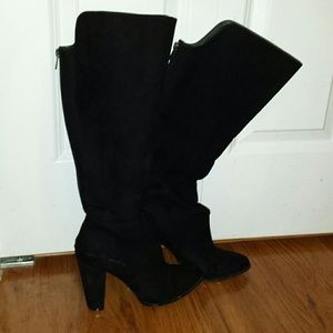 Suede Knee High Heeled Boots