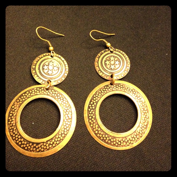 Vintage two circle Bronze earrings classic elegant
