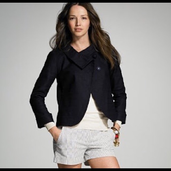 EUC J.Crew Linen Navy Aubrey Blazer/Jacket Sz 10P