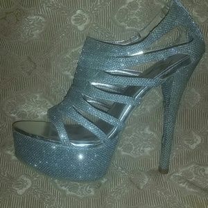 Chinese Laundry Silver Glitter Platform Stilettos