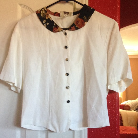 Simple white button up with a floral collar