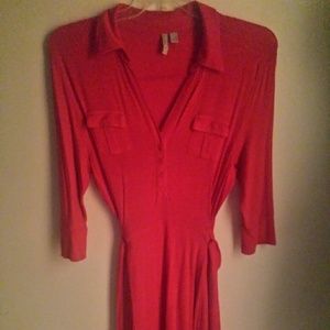 Red shirt dress with belt