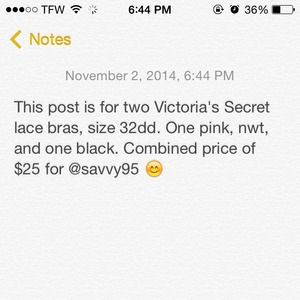 Two VS bras for @savvy95. Bundled $25.