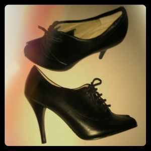 Black Peep Toe Lace Up Booties