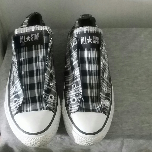 Womens All Star black and white striped converse