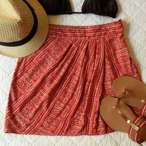 Red Tribal Print Mini Skirt