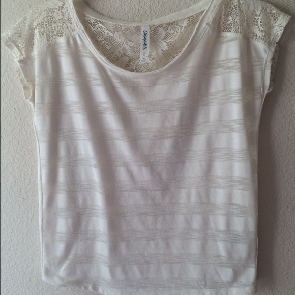 Aeropostale white stripe blouse with lace