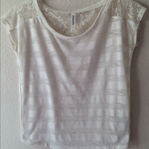 Aeropostale white stripe blouse with lace