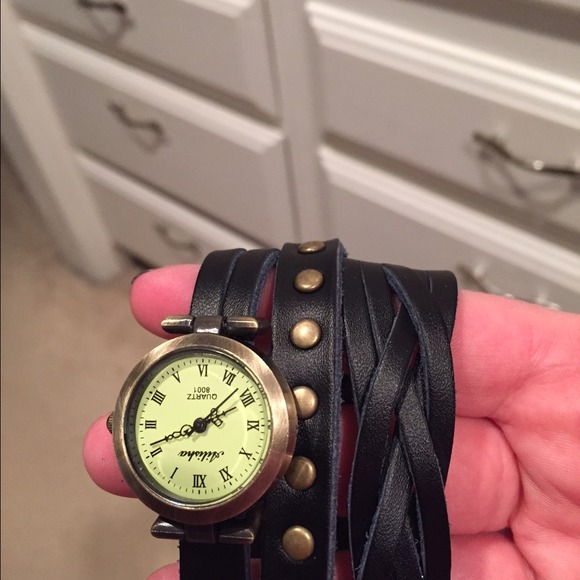 Black leather wrap watch