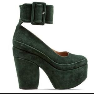 JEFFREY CAMPBELL BOOP D DOO GREEN SUEDE HEELS