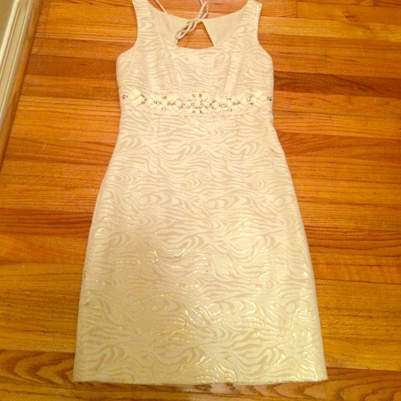 Antonio Melani Cream and Gold Cocktail Dress