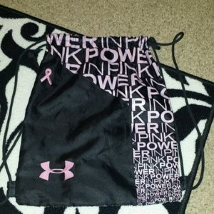 Black and pink underarmour drawstring bag