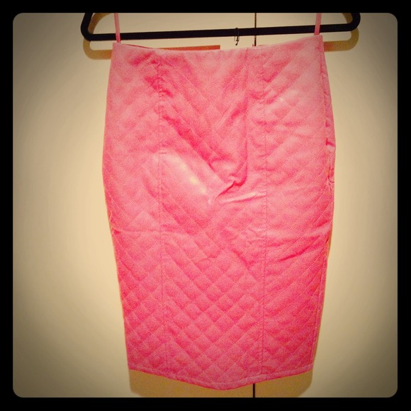 Hot pink leather pencil skirt