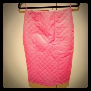 Hot pink leather pencil skirt