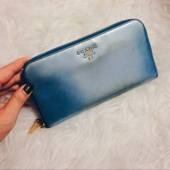 Prada Blue Patent Leather Continental Zip Wallet