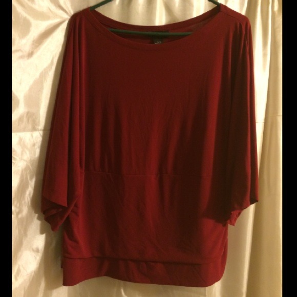Pretty red wide neck blouse with side roushing