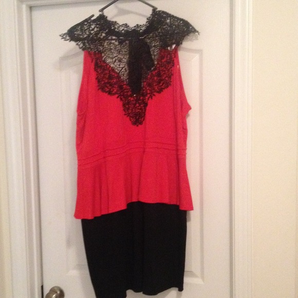 Orange and black peplum lace dress
