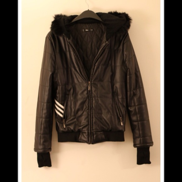 Black faux leather coat