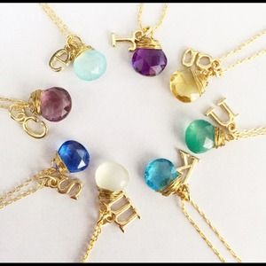 AAA Quality Gem Stone Initial Charm Necklace
