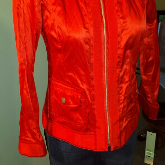 Red Zip Up Crinkle Jacket - Picture 2 of 4