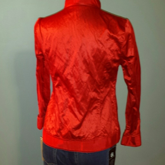 Red Zip Up Crinkle Jacket - Picture 3 of 4