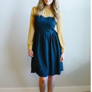 Mustard & blue sweetheart dot dress