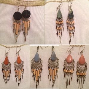 5 Handmade Peruvian Bamboo & Gem dangle earrings.