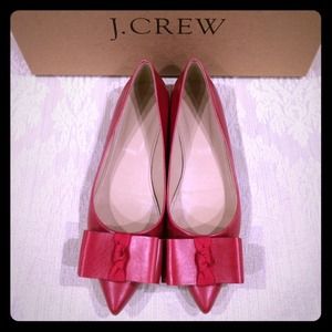 JCrew VIV Red Leather Bow Flat Shoes