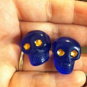 Gorgeous fun blue skulls with yellow orange eyes