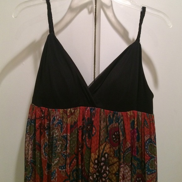 V Mesh Overlay Print Dress